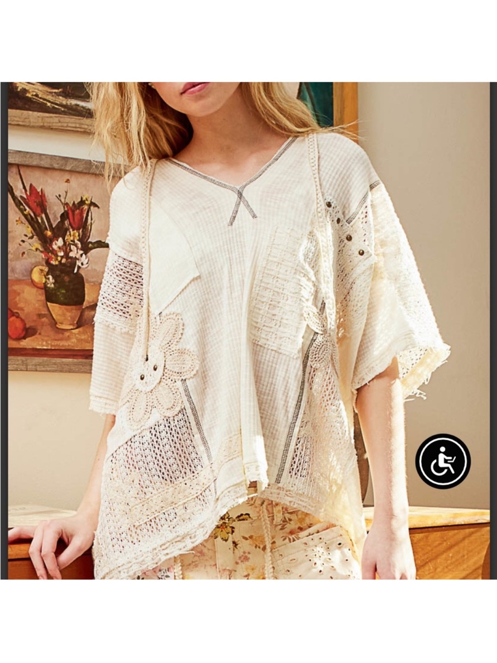 POL Cream Floral Patchwork Top - Picture 3 of 3